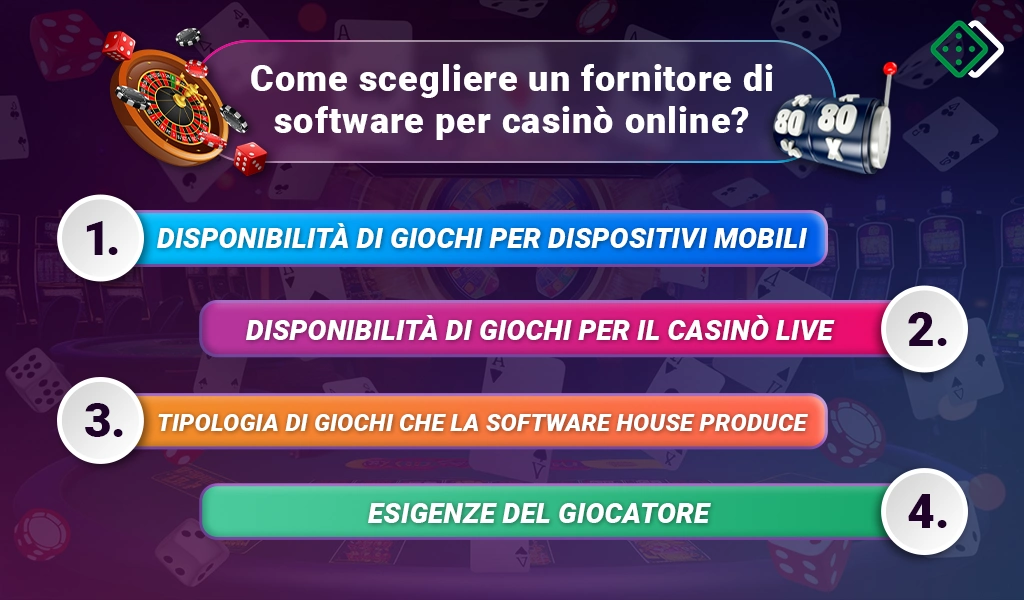 Fattori per la selezione di un fornitore di software per casinò